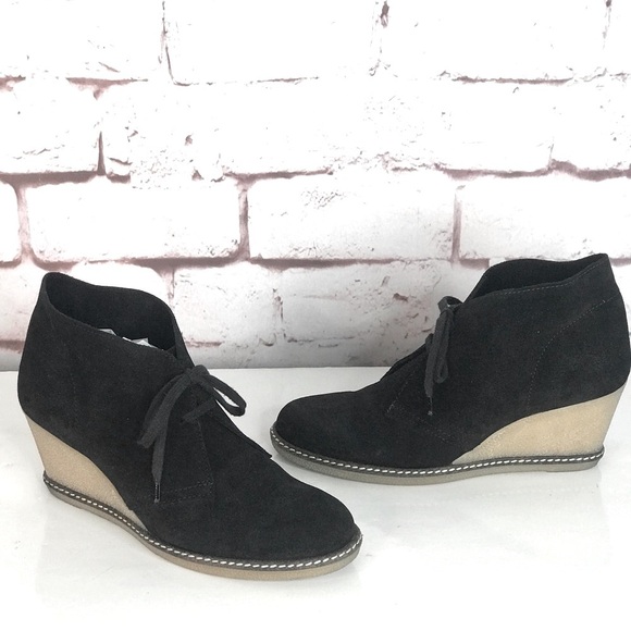 J CREW MacAlister Black Suede Rubber Wedge Ankle Boots Booties Size 8 - Picture 2 of 16